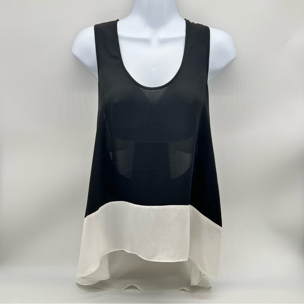 BCBGMaxAzria Black and Cream Flowy Semi-sheer Tank Top w/Detailed Back-Size XXS